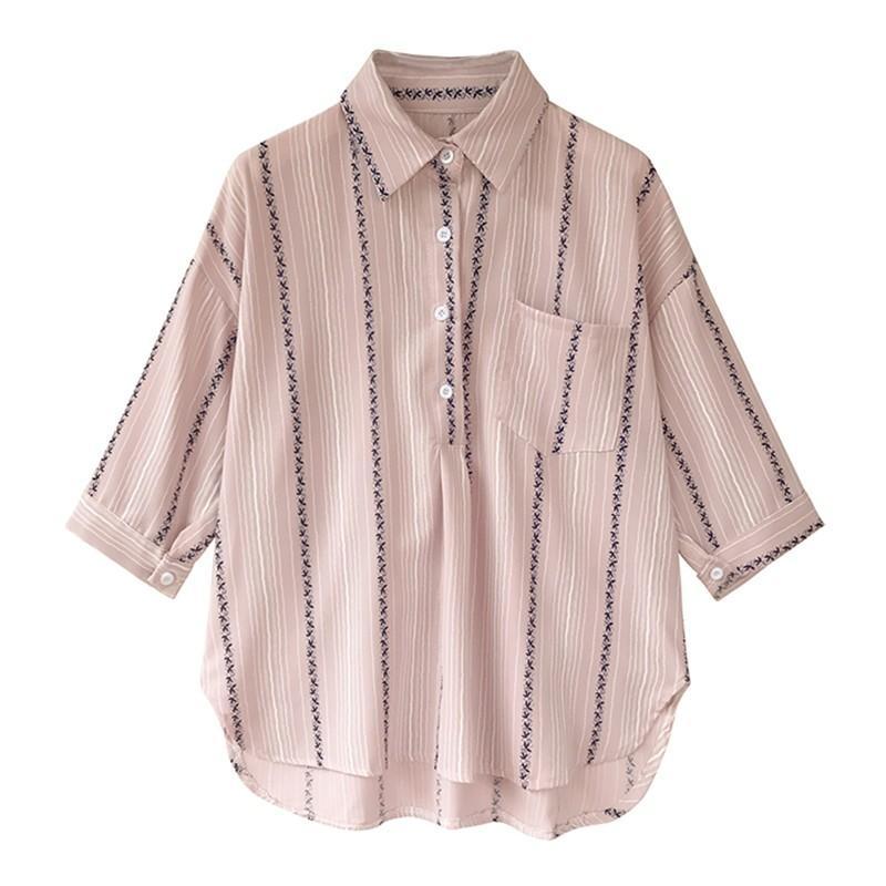 シャツ・ブラウス | 七分袖ブラウス レディースシャツ ストライプ プルオーバー 可愛い スリム ピンク 夏服 女の子 ストリート カジュアル 通勤 ブラウス かわいい 通学
