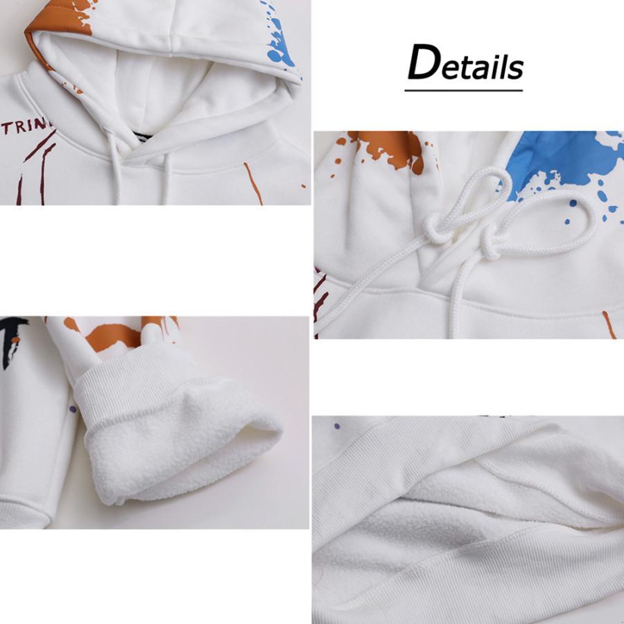 パーカ | レディース 秋冬 ペイント柄 スウェット ポケット付き 韓国風 長袖トレーナー 裏起毛 フード付き おしゃれ パーカー プルオーバー