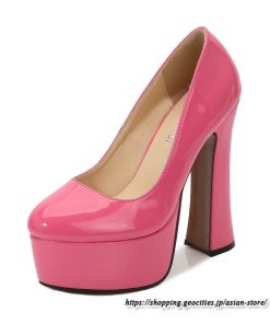 パンプス | 22.5cm-28cmハイヒール厚底ラウンドトゥ ストラップなし レディースシューズ 大きいサイズ 大人 上品 パーティー コス 太ヒール