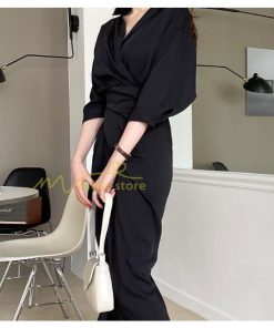 マキシ | ロングワンピース 夏ワンピース 薄手 黒ワンピース スリム 30代40代 大人 無地 シャツワンピース 七分袖 オフィス 涼感 セクシー Vネック フェミニン