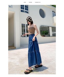 スカート | ティアードデニムフレアロングウエストゴム レディース 秋物 通学通勤 40代50代 20代30代ハイウエスト 大人