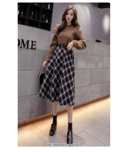 スカート | ロングミモレ レディース フレア Aライン ハイウエスト おしゃれ ゆったり ひざ下 体型カバー チェック柄 ラシャ ベルト付き 30代 20代 40代