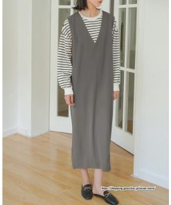 ノースリーブ | タンクワンピース 秋物 レディース ワンピース サイドポケット Vネック バックスリット入れ 20代50代 通学通勤 無地 大人 2022秋冬