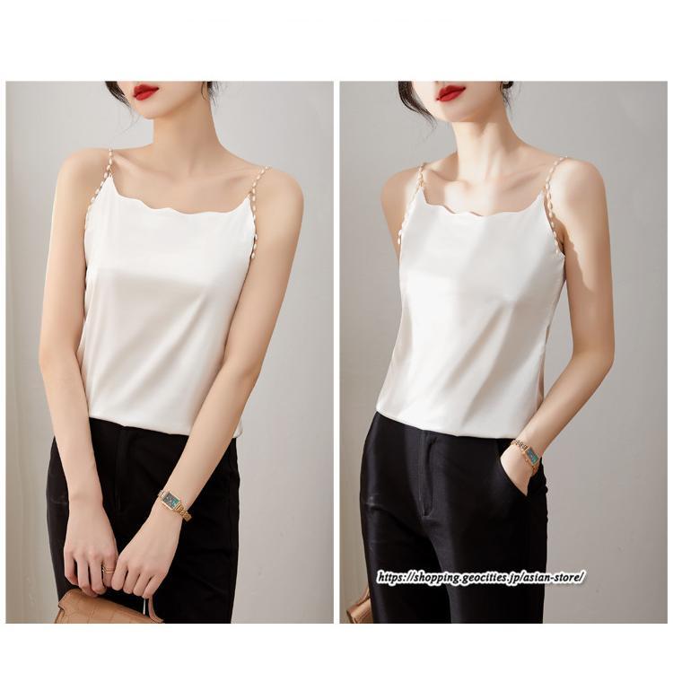 キャミソール タンクトップ | キャミソール サテン インナー レディース 重ね着 キャミ サテン生地 下着 肌着 ノースリーブ 光沢感のあるキャミソール 秋 滑らかな手触り 夏 トップス 春
