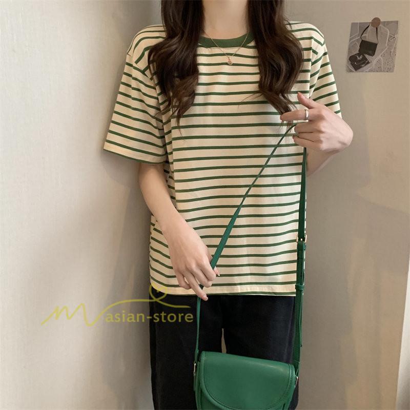 tシャツ・カットソー | Tシャツ レディース 春夏 トップス カットソー 半袖 シャツ ストライプ柄 20代30代40代50代 カジュアル お出かけ 上品 韓国ファッション 着回し 着痩せ 快適