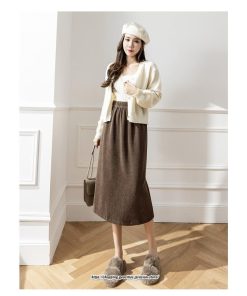 スカート | ロングロング丈 ミモレ丈 ミモレ ウエストゴム 秋 冬 秋冬 あったか コットン カジュアル Aライン 着痩せ スリット キレイめ 2022新作　