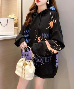 パーカ | レディース 秋冬 ペイント柄 スウェット ポケット付き 韓国風 長袖トレーナー 裏起毛 フード付き おしゃれ パーカー プルオーバー