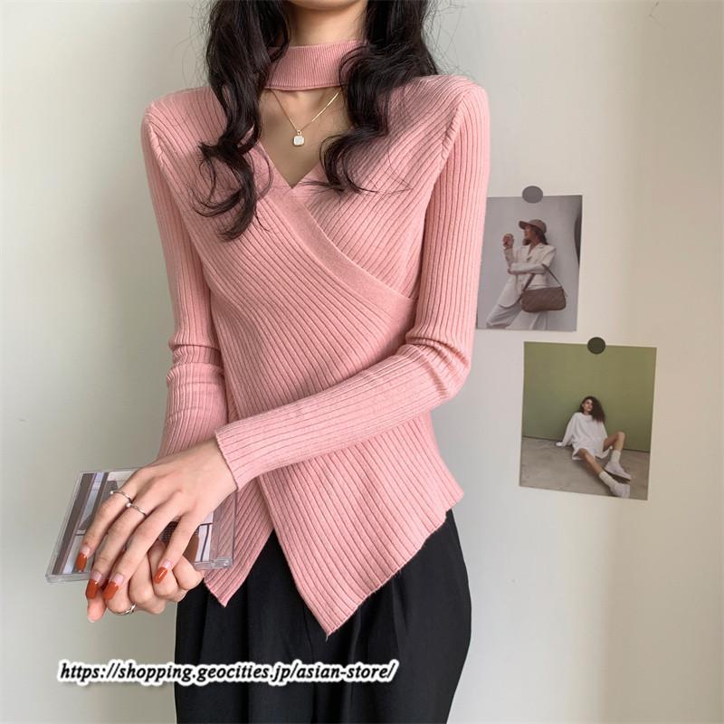 ニット・セーター | カットソー ニット レディース リブニット 長袖 秋冬 春 トップス スリム ストレッチ インナー 無地 長袖ニット 長袖カットソー プルオーバー 通学通勤 着痩せ