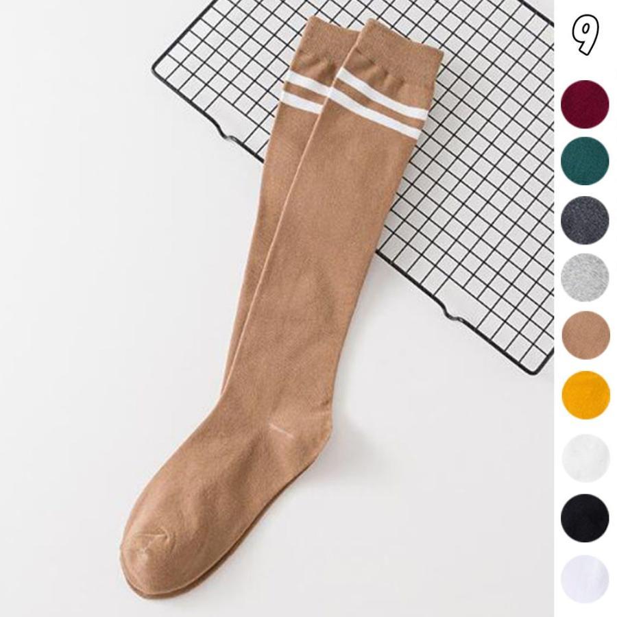 ストール | レディース 2本ライン 通学 ボーダー 靴下 無地 ロングソックス 靴下 綿 ハイソックス