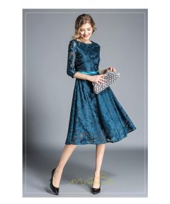 ミディアム | ワンピース ドレス 春物 夏服 膝丈ワンピース 二次会 パーティードレス ママ お呼ばれ 上品 レースワンピ エレガント フォーマル 30代 面接 七分袖 Aライン