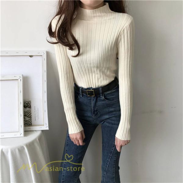 ニット・セーター | 秋 冬 ニット セーター 長袖 プチハイネック レディース トップス 無地 洗えるニット お洒落 シンプル トレンド ゆるシルエットインナー 上品 OL きれいめ 通勤
