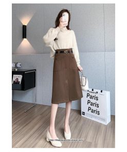 スカート | ミモレ丈 ひざ丈 レディース スリット リゾート 体型カバー 着痩せ Aライン 上品 2022新作 オシャレ キレイめ 韓国風 ポケット 秋冬