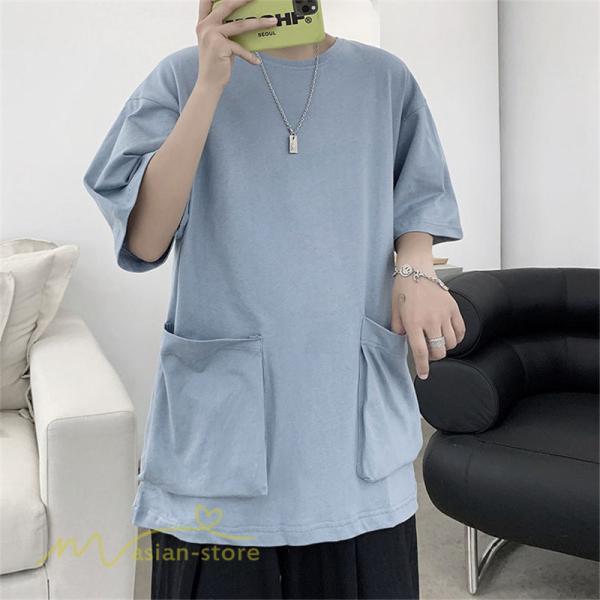 Tシャツ | メンズ 無地 カットソー 半袖 クルーネック カジュアル ポケット 半袖大きいサイズ 着回し 夏新作 サマー ルームウェア ゆったり トップス