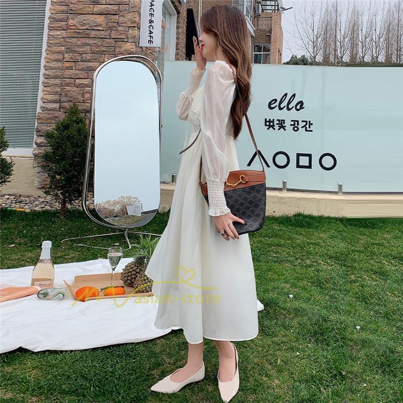 マキシ | ワンピース レディース 夏 40代 きれいめ 膝丈ワンピース 長袖 ワンピ フリル ロング丈ワンピ オシャレ 着痩せ 新作 カジュアル 上品 エレガント お出かけ