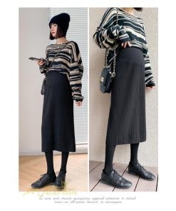 スカート | マタニティ秋 冬 レディース ニット妊婦服 産前 産後 着痩せ 裾口スリット 上品 マタニティウェア きれいめ ウエスト調整 コーデ