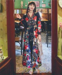 マキシ | マキシワンピース レディース ロング丈 大人 ワンピ 花柄 夏秋 Vネック カジュアル 着やせ きれいめ 撮影 人気 二次会 パーティー 通気 ゆったり 夏秋服