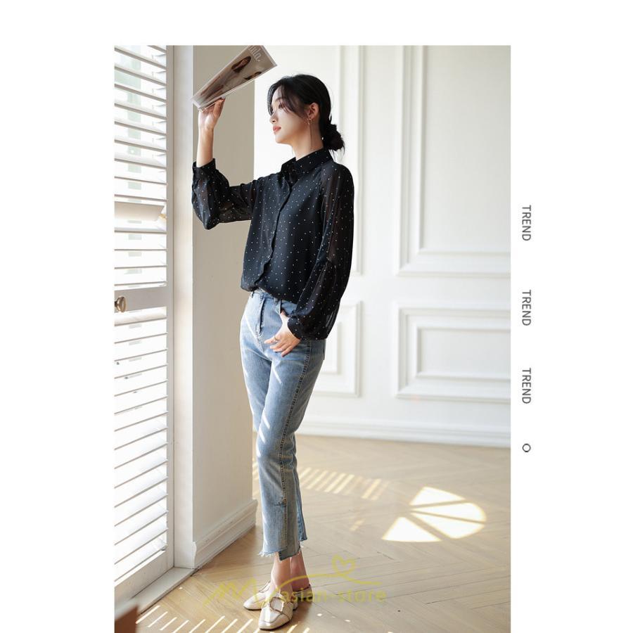 シャツ・ブラウス | ブラウス レディース きれいめ 40代 春秋新作 オシャレブラウス シャツ 長袖トップス Vネックブラウス 大人 シャツ30代 ゆったり 通勤 50代 ドット柄