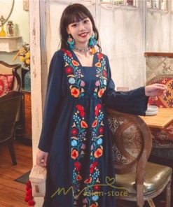 マキシ | エスニック刺繍ワンピース ロングワンピース 夏 秋 長袖 大人可愛い ゆったり リゾート 民族風 刺繍 着痩せ 20代30代40代 大人 Aライン エレガント 体型カバー