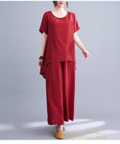 セットアップ | レディース 夏 40代 20代 コーデ カジュアル 2点セット Tシャツ 半袖 ガウチョパンツ 綿麻 大きいサイズ ゆったり 通勤 大人 着痩せ おしゃれ