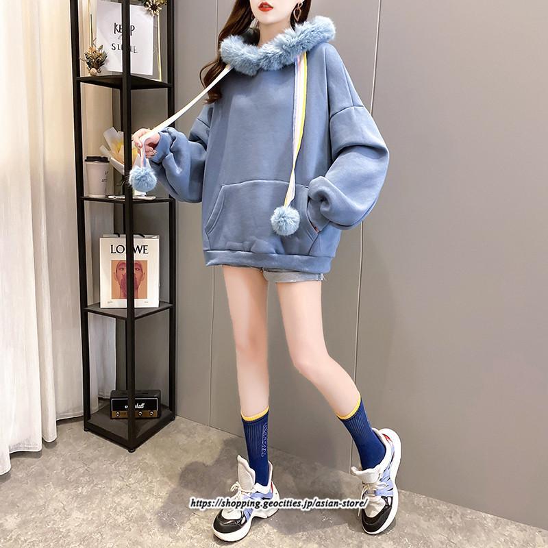 パーカー | レディース 裏ボア 裏起毛 防寒 フード付き スウェット トップス 秋 冬 あったか ゆったり 韓国風 カジュアル 体型カバー 暖かい 安い