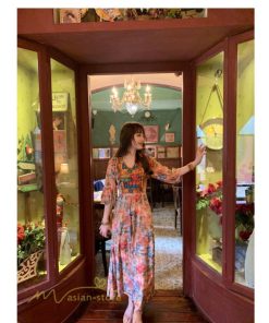 マキシ | ロングワンピース 五分袖 夏ワンピース 秋新作 Aラインワンピース マキシワンピース 刺繍 花柄 プリント 切り替え 旅行 30代40代 ワンピース ダンス 舞台 可愛い