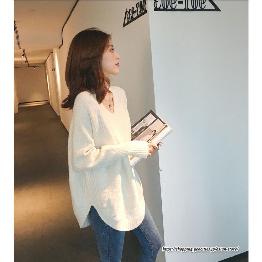 ニット・セーター | ニット レディース 秋 秋服 トップス セーター 秋服コーデ 長袖 Vネック オフィスカジュアル プルオーバー ゆったり 大きめ ラウンドヘム模様編みニット 冬服