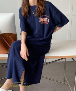 マキシ | ワンピース Tシャツ レディース Tシャツワンピース 夏 ロングTシャツ 裾口スリット カジュアル 5分袖 体型カバー 大きいサイズ カットソー カジュアル 着痩せ