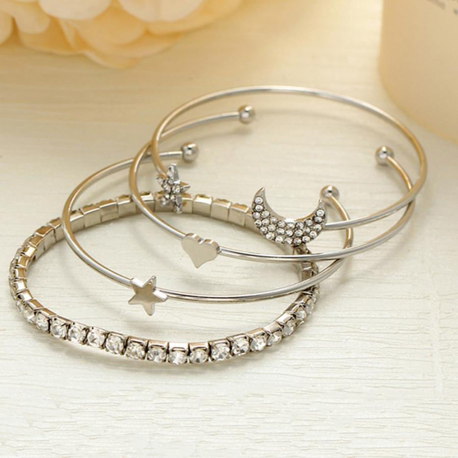 その他アクセサリー | 4点セット 星 カフブレスレット モチーフ ラインストーン 女友達 月 キラキラ カフバングル レディース 誕生日プレゼント アクセサリー