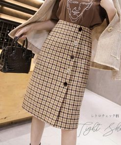 ひざ丈スカート | ハイウエスト ペンシルスカート 膝丈 チェック柄 スカート 秋冬 ミディアム丈 レディース タイトスカート