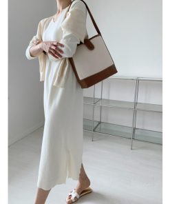 ニットワンピース | ワンピース 秋冬 ロングワンピース ミモレ丈 無地 ゆったり 体型カバー 柔らか 大人 長袖 20代30代 セーター Vネック アウター ニット 50代