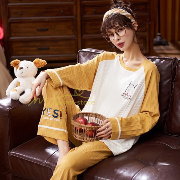 パジャマ ルームウェア | パジャマ ルームウェア レディース 春秋 長袖 パジャマ 綿ルームウェア 20色 上下セット 可愛い ナイトウェア Tシャツ 寝巻き 室内着 ホームウェア ロングパンツ
