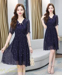 ミディアム | サマーワンピース レディース 半袖 薄手 透け感 Vネック おしゃれ カジュアル ミディアムワンピース フレア 大きいサイズ 星柄 XXL きれいめ 可愛い ワンピース