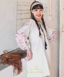 ミニ丈 | ワンピース レディース 長袖 夏秋 きれいめ 大人膝上 リゾート 花柄 おしゃれ 可愛い 通勤 お呼ばれ 綿麻 レトロ がーりー 甘め エスニック風 デート