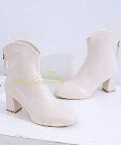 ショートブーツ | ブーティー ブーツ レディース シューズ 靴 太ヒール チャンキーヒール 合皮ブーツ PUブーツ くつ 春秋冬 美脚 黒靴 後ろファスナー 大人