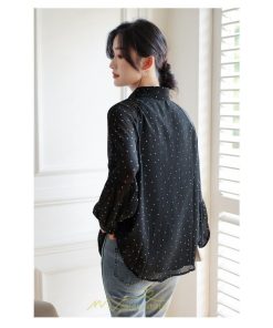 シャツ・ブラウス | ブラウス レディース きれいめ 40代 春秋新作 オシャレブラウス シャツ 長袖トップス Vネックブラウス 大人 シャツ30代 ゆったり 通勤 50代 ドット柄