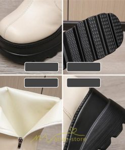 ロングブーツ | レディース ブーツ 厚底 歩きやすい 痛くない 定番 カジュアル 人気ブーツ ファスナー 黒 ブラック シンプル 美脚 おしゃれ 白 オフホワイト