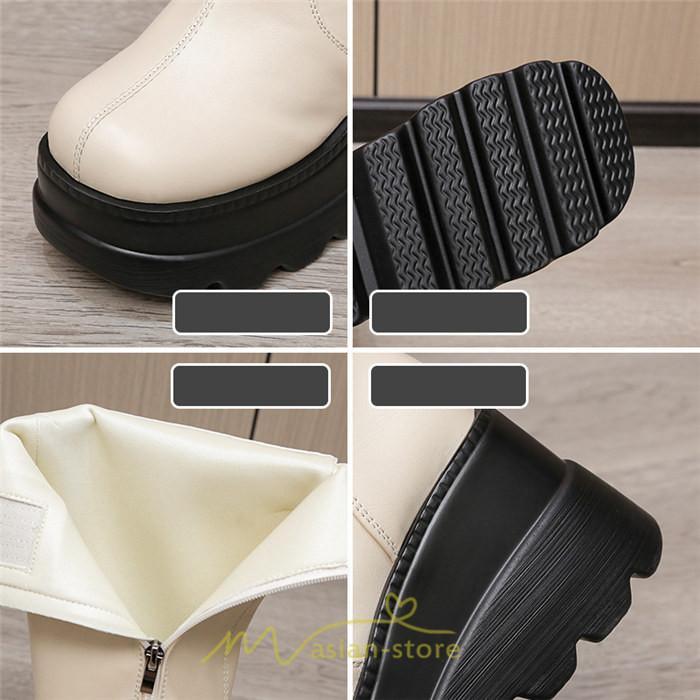 ロングブーツ | レディース ブーツ 厚底 歩きやすい 痛くない 定番 カジュアル 人気ブーツ ファスナー 黒 ブラック シンプル 美脚 おしゃれ 白 オフホワイト