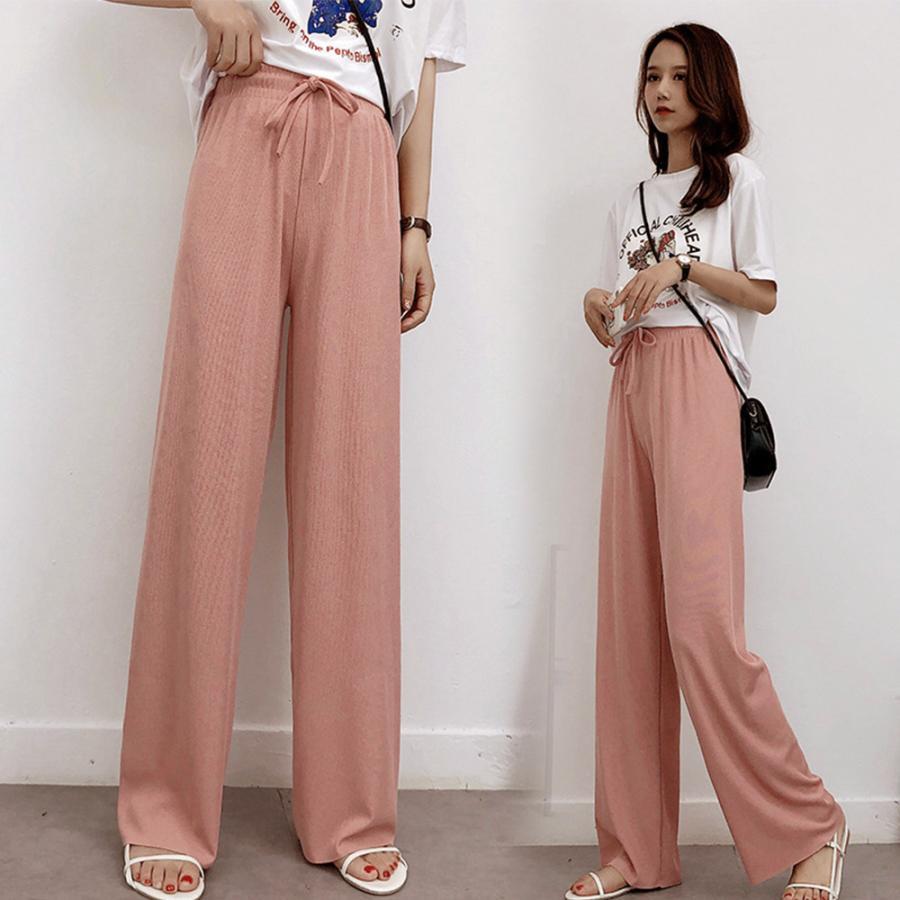 ワイドパンツ | ハイウエスト レディース ストレートパンツ 接触冷感 ロングパンツ ハイウエストサマーパンツ リラックスパンツ