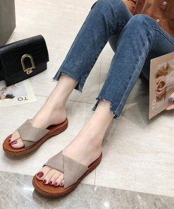 サンダル | ぺたんこレディース フラット クロスストラップコンフォート ビーチスエ−ド調 スリッパ