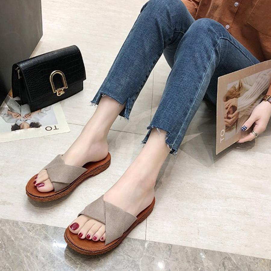 サンダル | ぺたんこレディース フラット クロスストラップコンフォート ビーチスエ−ド調 スリッパ