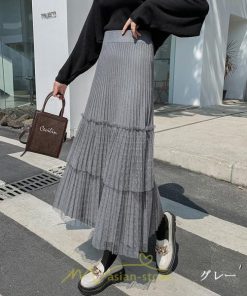 スカート | プリーツレディース ロング丈 マキシ 黒 グレー ベージュ ニット Aライン 秋冬コーデ 秋冬物 お出かけ デート 新着 普段着 旅行 女子会 新作 お呼ばれ