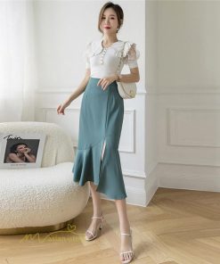スカート | マーメイドボトムス レディース きれいめ 春 夏 無地 オフィス おしゃれ ミモレ丈 フォーマル 通勤 韓国風 ハイウエスト スリット エレガント 40代