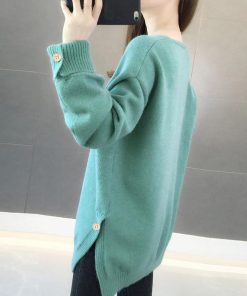 ニット・セーター | Vネック ニット ニットトップス プルオーバー 無地 ニットセーター スリット入り 秋冬 ニットソー レディース