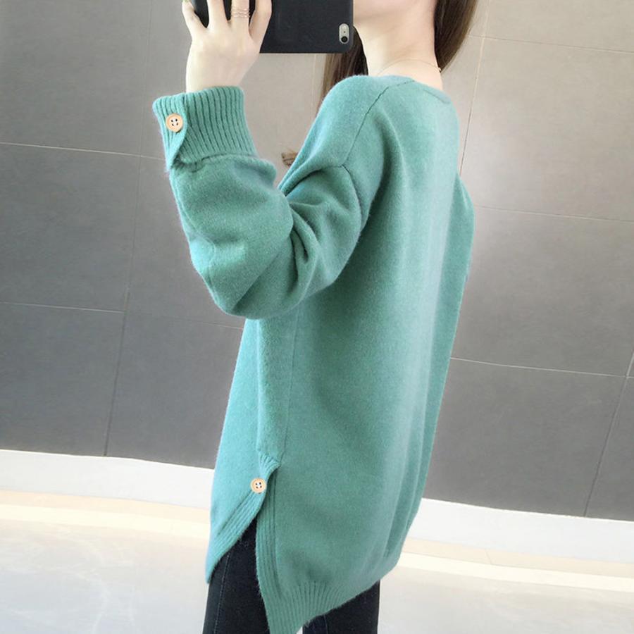 ニット・セーター | Vネック ニット ニットトップス プルオーバー 無地 ニットセーター スリット入り 秋冬 ニットソー レディース