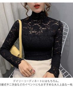 Tシャツ・カットソー | インナー 総レース シースルー 花柄 ハイネック カットソー 重ね着 レディース セクシー トップス エレガント