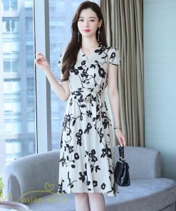 ミディアム | ワンピース 膝丈 カジュアル レディース 花柄 半袖 ｖネック ミディアムワンピイース Aラインワンピース 上品 夏 20代 サマーワンピース 40代 30代 きれいめ