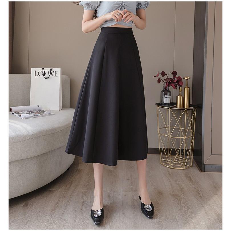 スカート | ミモレフレアAライン無地 エレガント 大きいサイズ 裾広い ハイウエスト 着痩せ 裏地付き 後ろファスナー レディース 通学通勤 体型カバー
