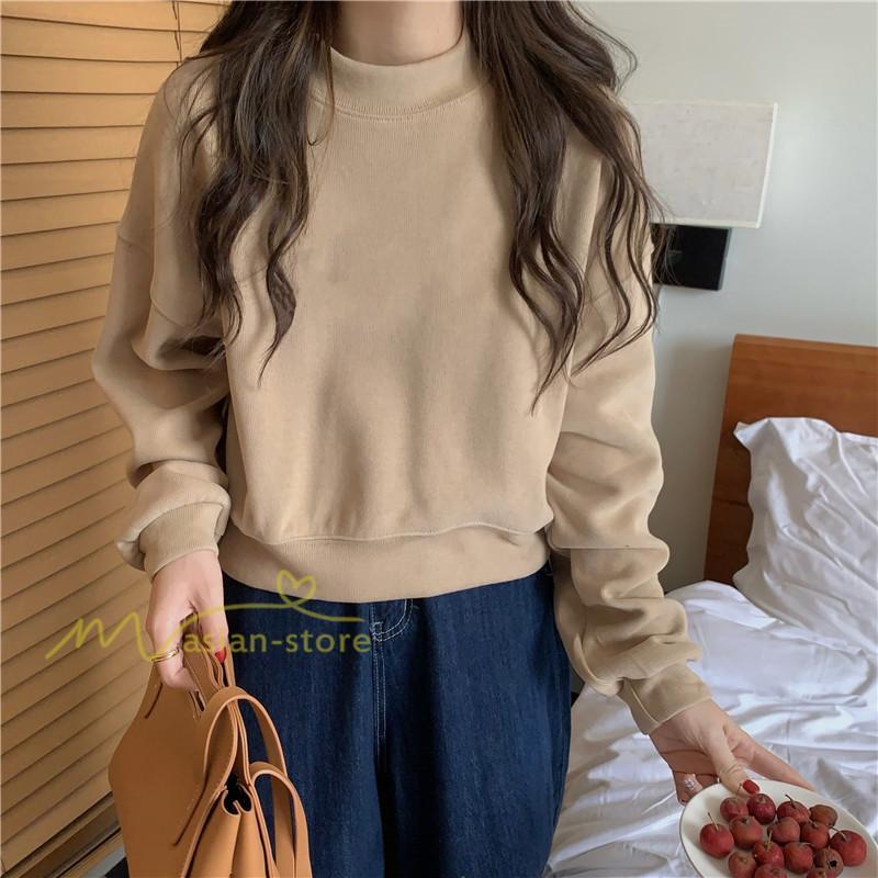 パーカー | 長袖トレーナー レディース トップス 無地 可愛い トレーナー 新作 長袖 スウェット モックネック ハイネック 秋冬 お出かけ コーデ カジュアル ゆったり