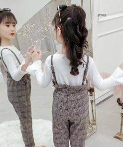 （子供）その他 | ズボン 2点セット 長ズボン セットアップ トップス 長袖 子供服 キッズ チェック柄 ブラウン 女の子 ワイドパンツ