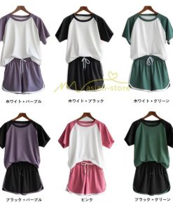 セットアップ | ルームウェア レディース 部屋着 リラックス 上下セット イージーパンツ スポーツスーツ ポケット付 2点 Tシャツ 半袖 ショートパンツ ゴム仕様